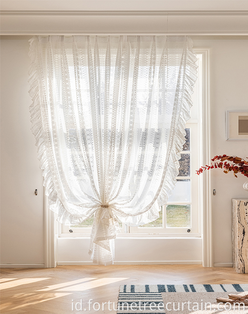 White Embroidery Beaded Sheer Curtain